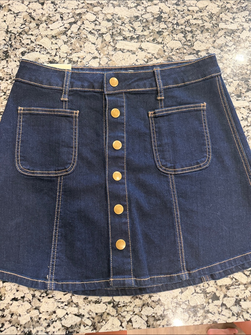 NWT Altar’d State Small Dark Wash Denim Blue Mini Skirt Patch Pocket.
